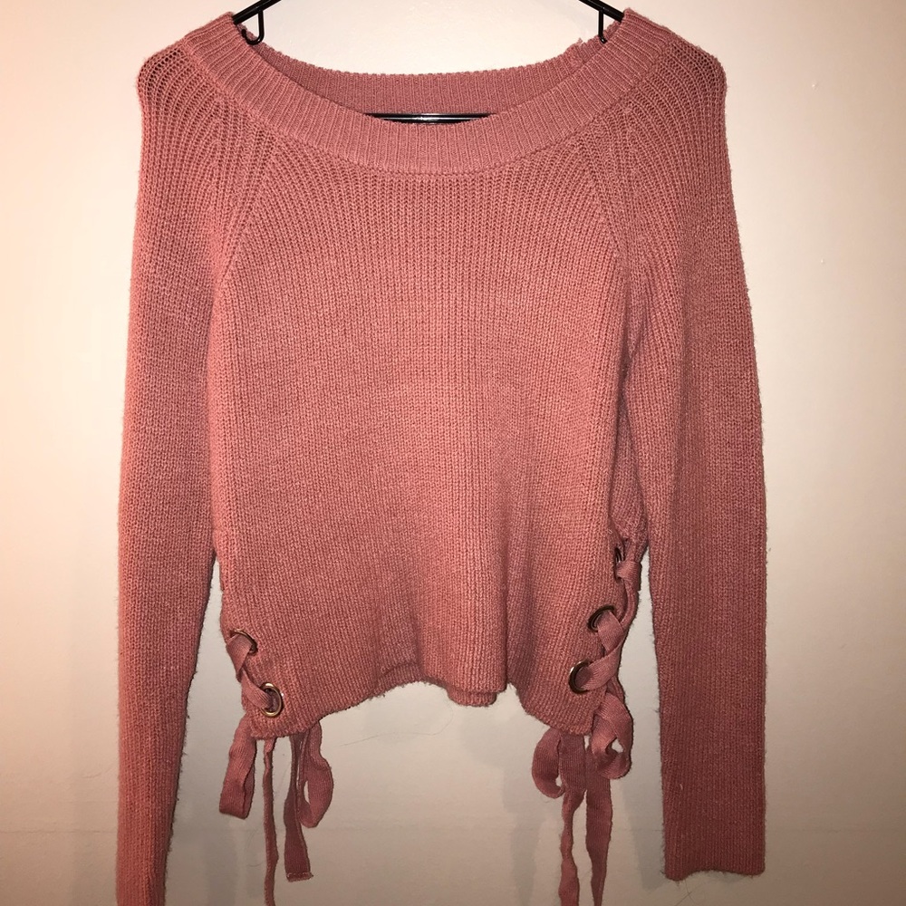 Pink Cropped Sweater with Ties